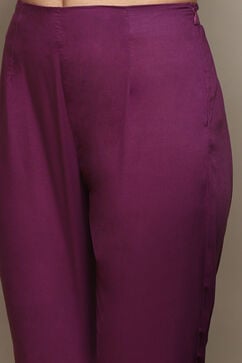 Purple Cambric Straight Printed Kurta Slim Pant Suit Set image number 2