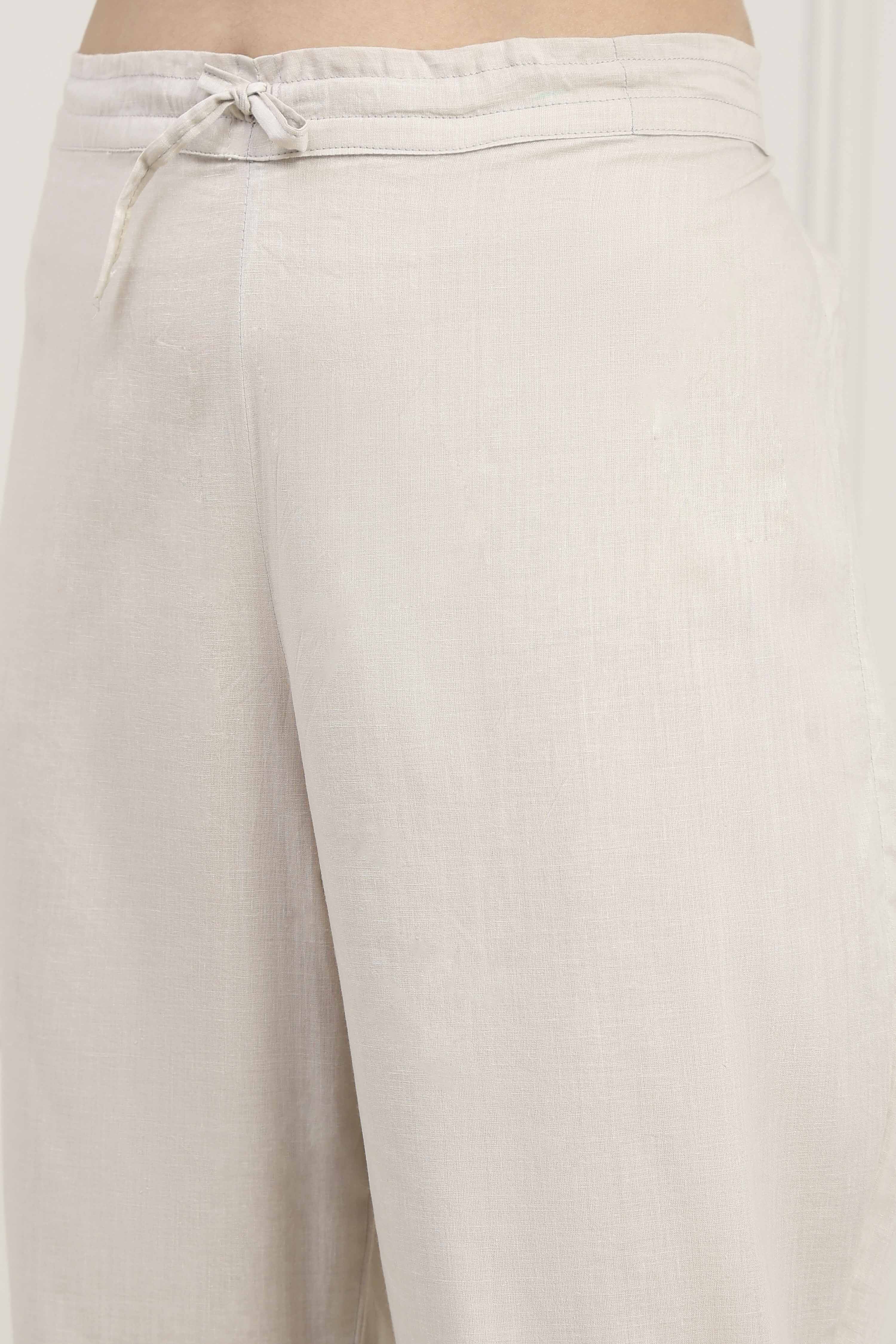 Off White Linen Blend Printed Unstitched Suit Set image number 3