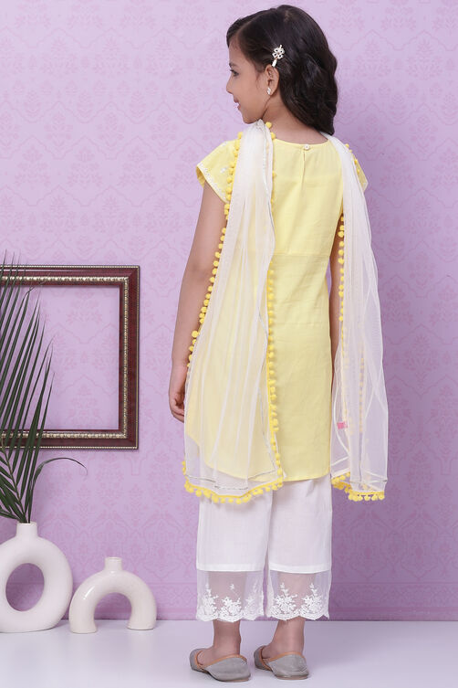 Yellow Cotton Straight Straight Kurta Palazzo Suit Set image number 4