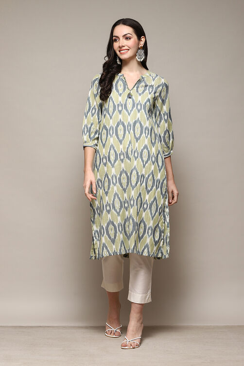 Green Cotton Straight Yarndyed Kurta image number 0