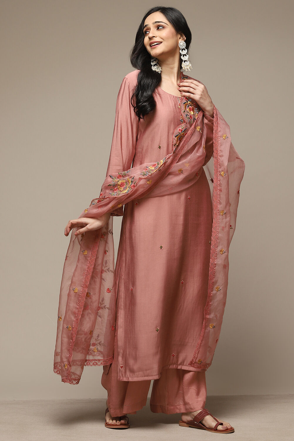 Pink Banarasi Silk Machine Embroidered Unstitched Suit Set image number 2
