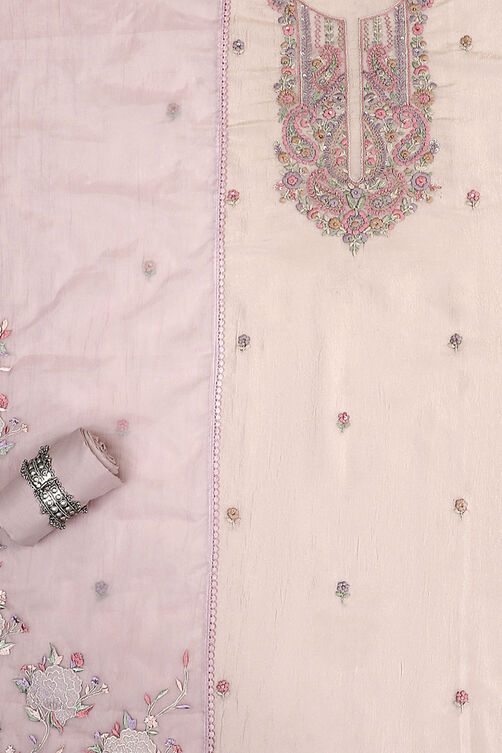 Grey Tissue Hand Embroidered Unstitched Suit Set image number 1