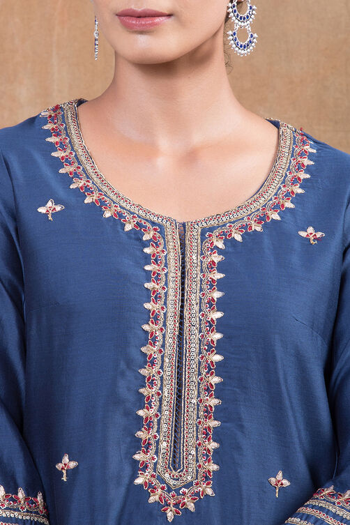 Blue Cotton Silk Suit Set By Anju Modi image number 1