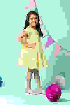 Yellow Cotton Tiered Dress image number 3