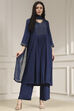 Blue Solid Gathered Suit Set image number 6