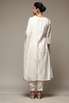 Ivory Cotton Blend Layered Kurta Suit Set image number 4