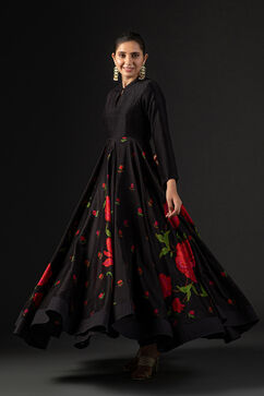 Rohit Bal Black Cotton Silk Anarkali Printed Suit Set image number 4