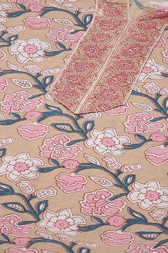 Peach Cotton Hand Block Print Unstitched Suit Set image number 5