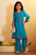 Teal Blue Pleated A-Line Kurta Set