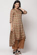 Khaki Art Silk A-Line Kurta Palazzo Suit Set image number 4