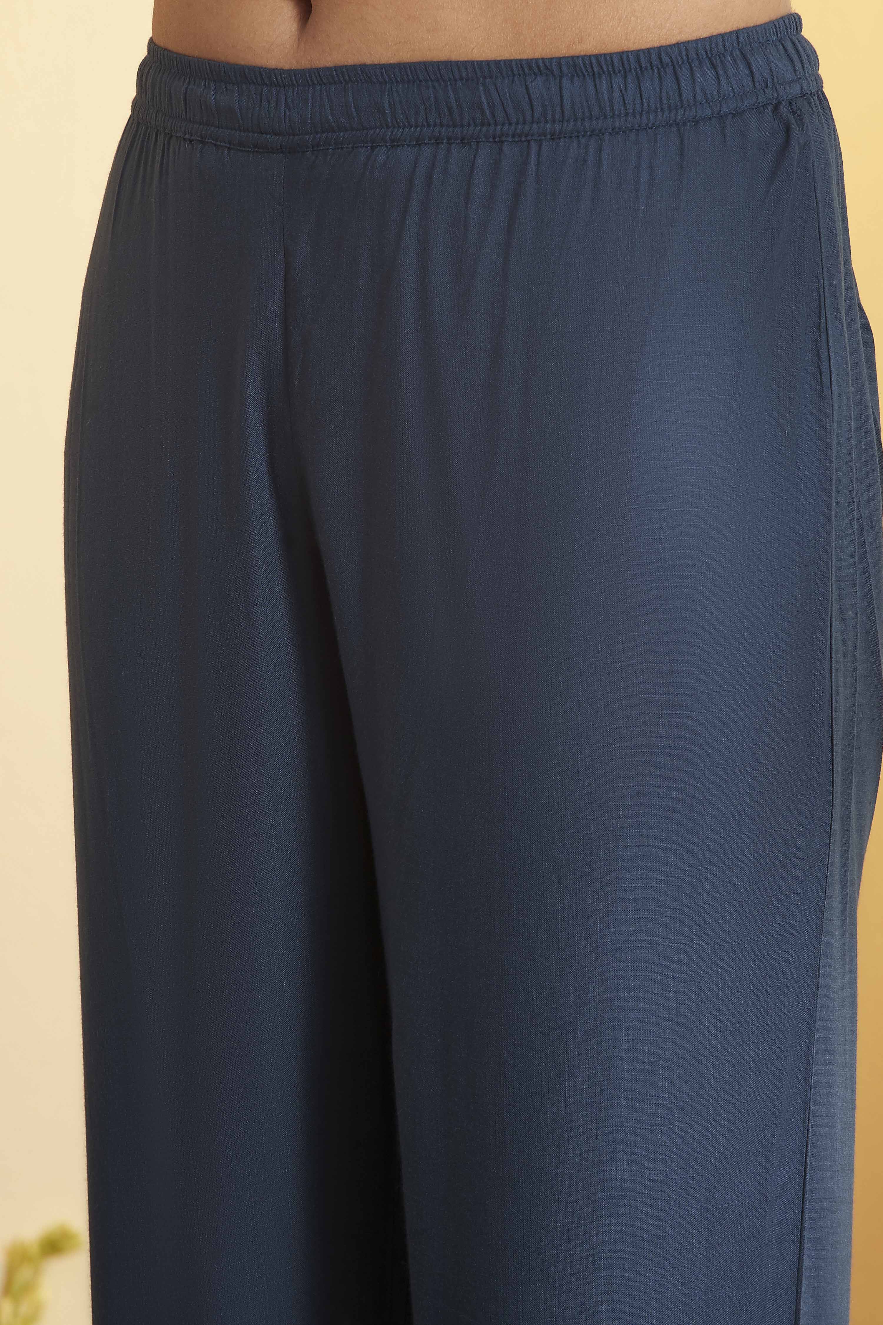 Blue Viscose Blend Straight Suit Set image number 2