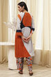 Orange and Beige Printed Straight Suit Set image number 4