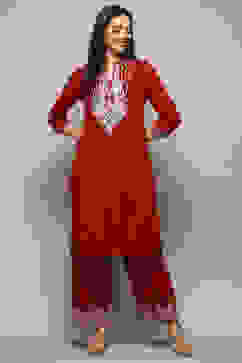 Blue & Rust LIVA Straight Printed 2 Piece Set image number 0