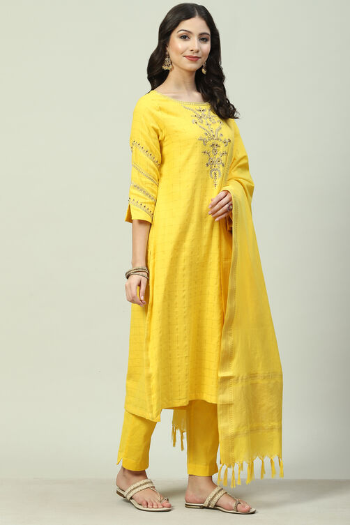 Buy Yellow Cotton Straight Kurta Slim Pant Suit Set for INR3597.00 ...