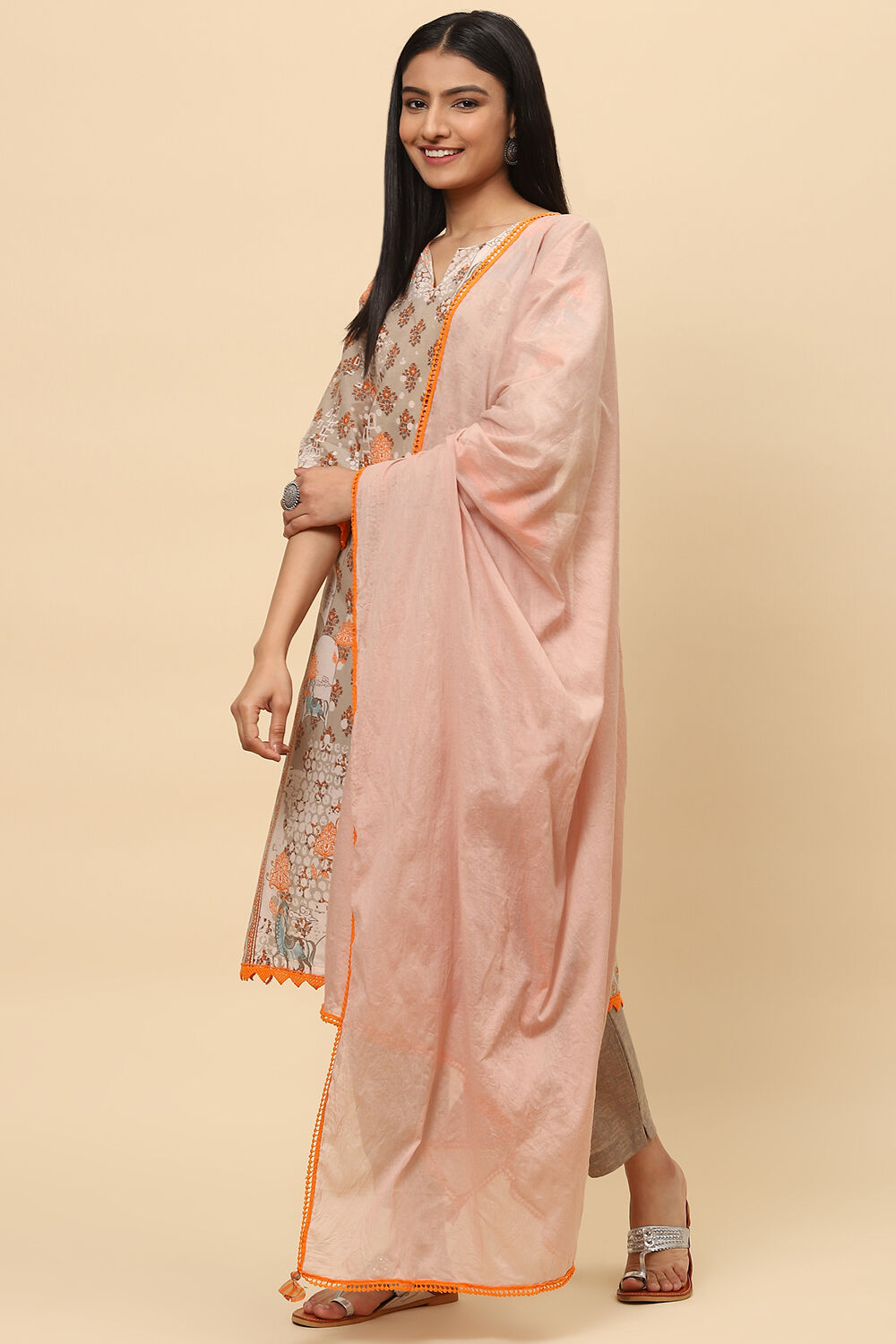 Blush Brown Poly Cotton Straight Suit Set image number 5