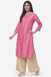 Pink Poly Cotton Kurta image number 2