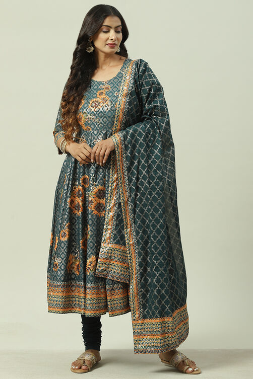 Fuchsia Cotton Anarkali Kurta Churidar Suit Set image number 5
