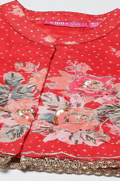 Red & White Art Silk Straight Kurta Churidar Suit Set image number 2
