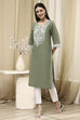 Maroon Cotton Dyed Straight Kurta image number 2