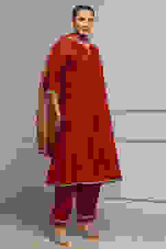 Red Polyester Kalidar Printed Suit Set image number 5