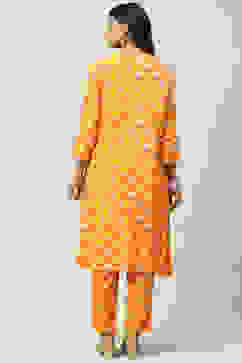 Mango Yellow LIVA Co-ord Set Kurta Relaxed Pant Suit Set image number 4