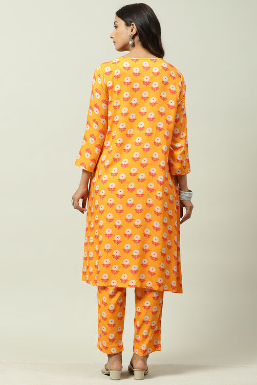 Mango Yellow LIVA Co-ord Set Kurta Relaxed Pant Suit Set image number 4