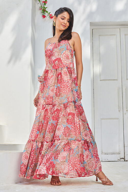 Coral Polyester Tiered Dress image number 0