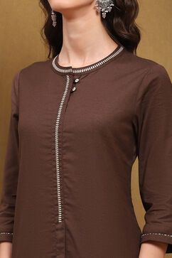 Brown Cotton Blend Solid Regular Fit Straight Kurta image number 1