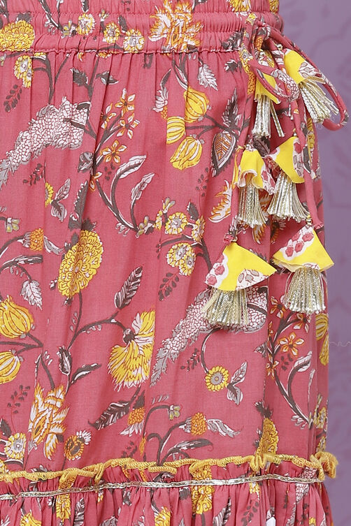 Yellow And Pink Cotton Girls Lehenga Set image number 3