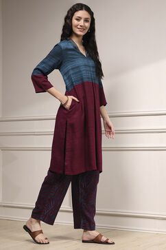 Teal Viscose Rayon Straight Printed Kurta Pants Set image number 5