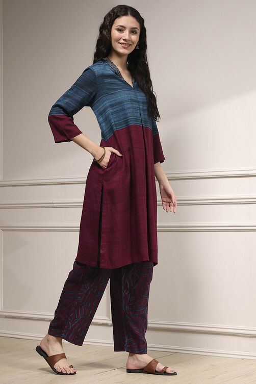 Teal Viscose Rayon Straight Printed Kurta Pants Set image number 5