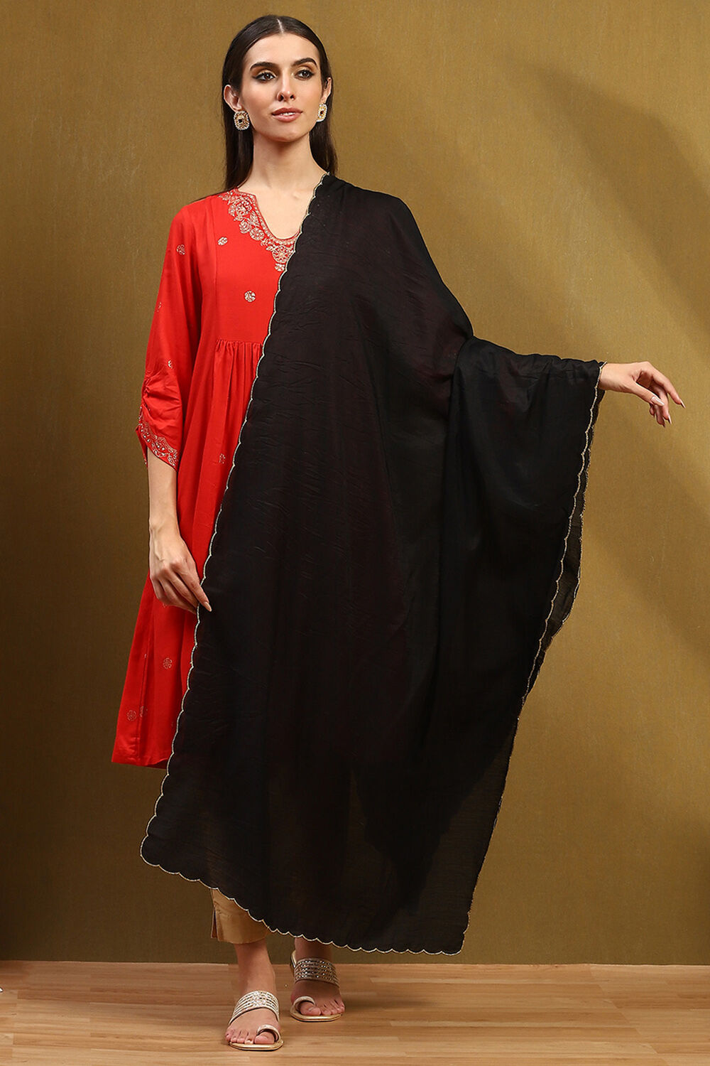 Black Polyester Dupatta image number 4