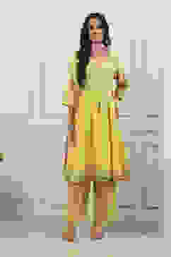 Yellow Cotton Anarkali Suit Set image number 7