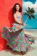 Turquoise Cotton Floral Printed Tiered Dress image number 0