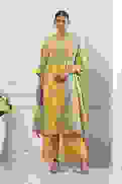 Yellow Cotton Printed Straight Suit Set image number 6