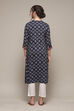 Navy LIVA Straight Printed Kurta image number 4