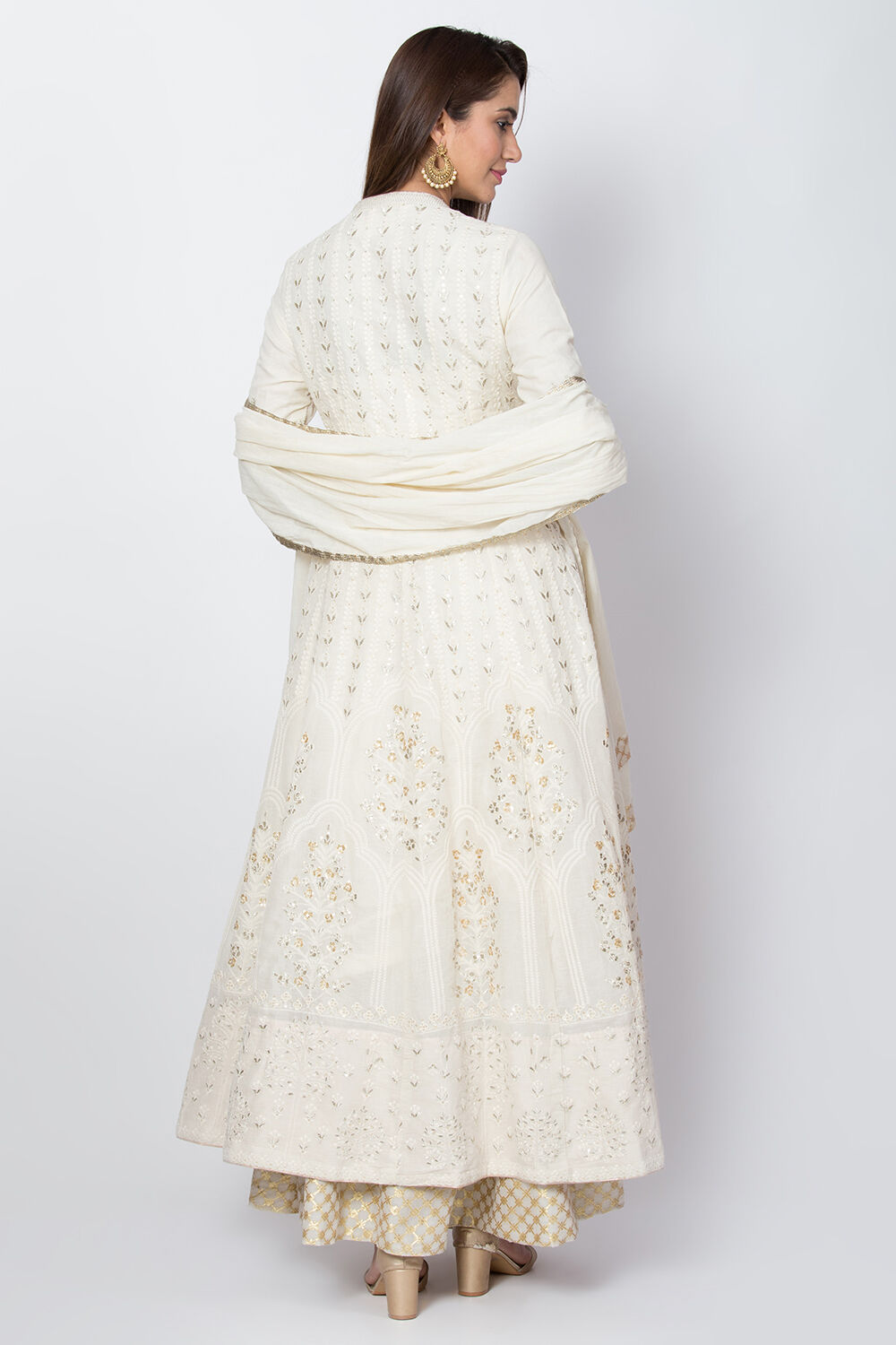 Off White Voile Flared Suit set image number 3