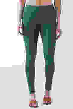 Green Cotton Lycra Solid Fitted Leggings image number 4