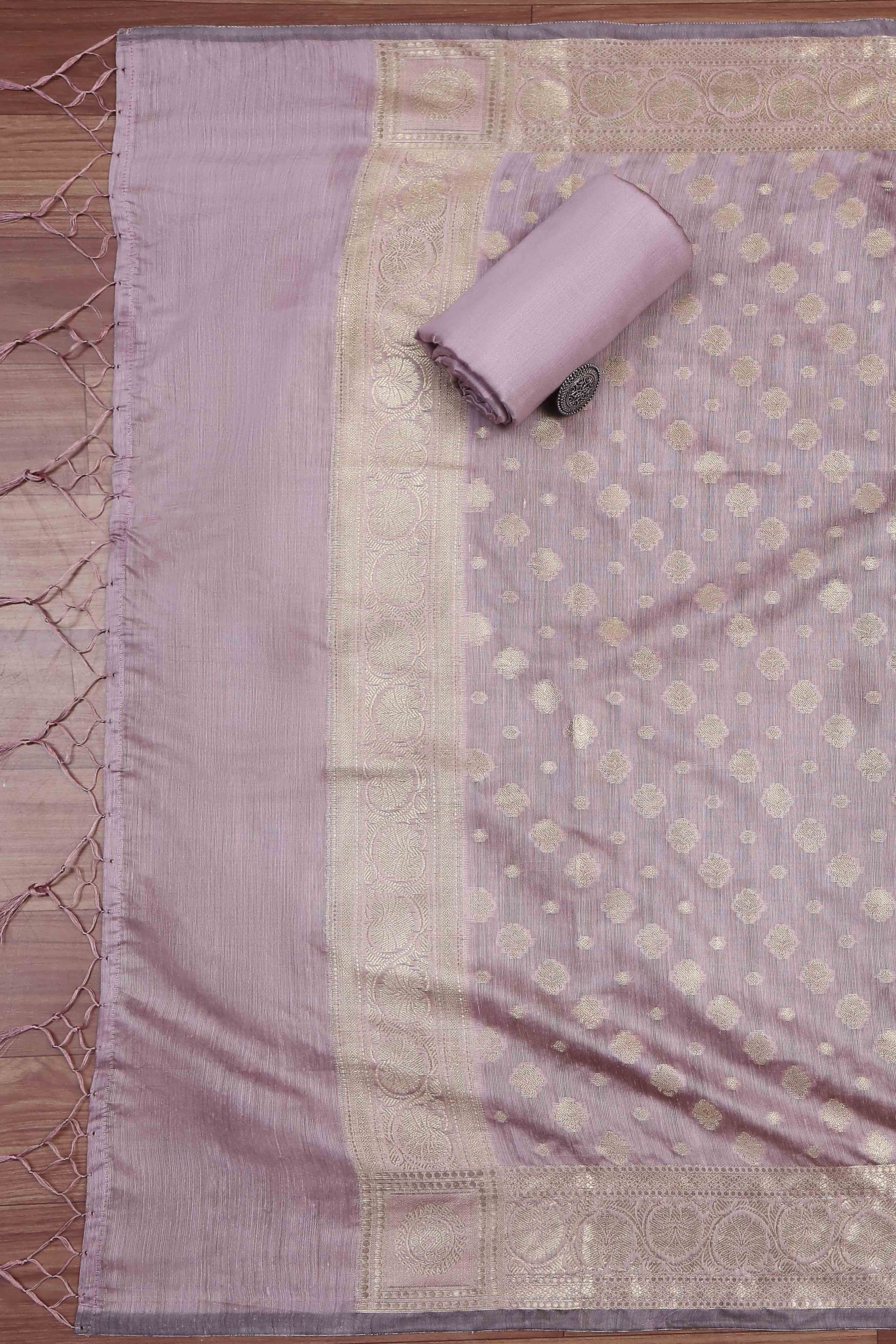 Dusty Purple Banarasi Chanderi Banarasi Print Unstitched Suit Set image number 3