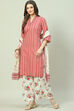 Red Cotton Straight Kurta Palazzo Suit Set