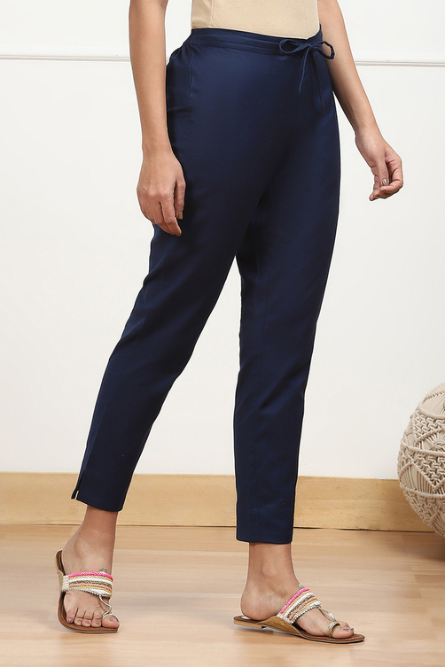 Rust Cotton Solid Regular Pants image number 3
