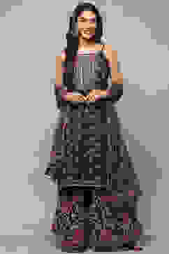 Black Linen Blend Straight Suit set image number 7