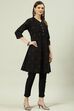 Black Printed Cotton Straight Kurta Slim Pant Suit Set image number 5