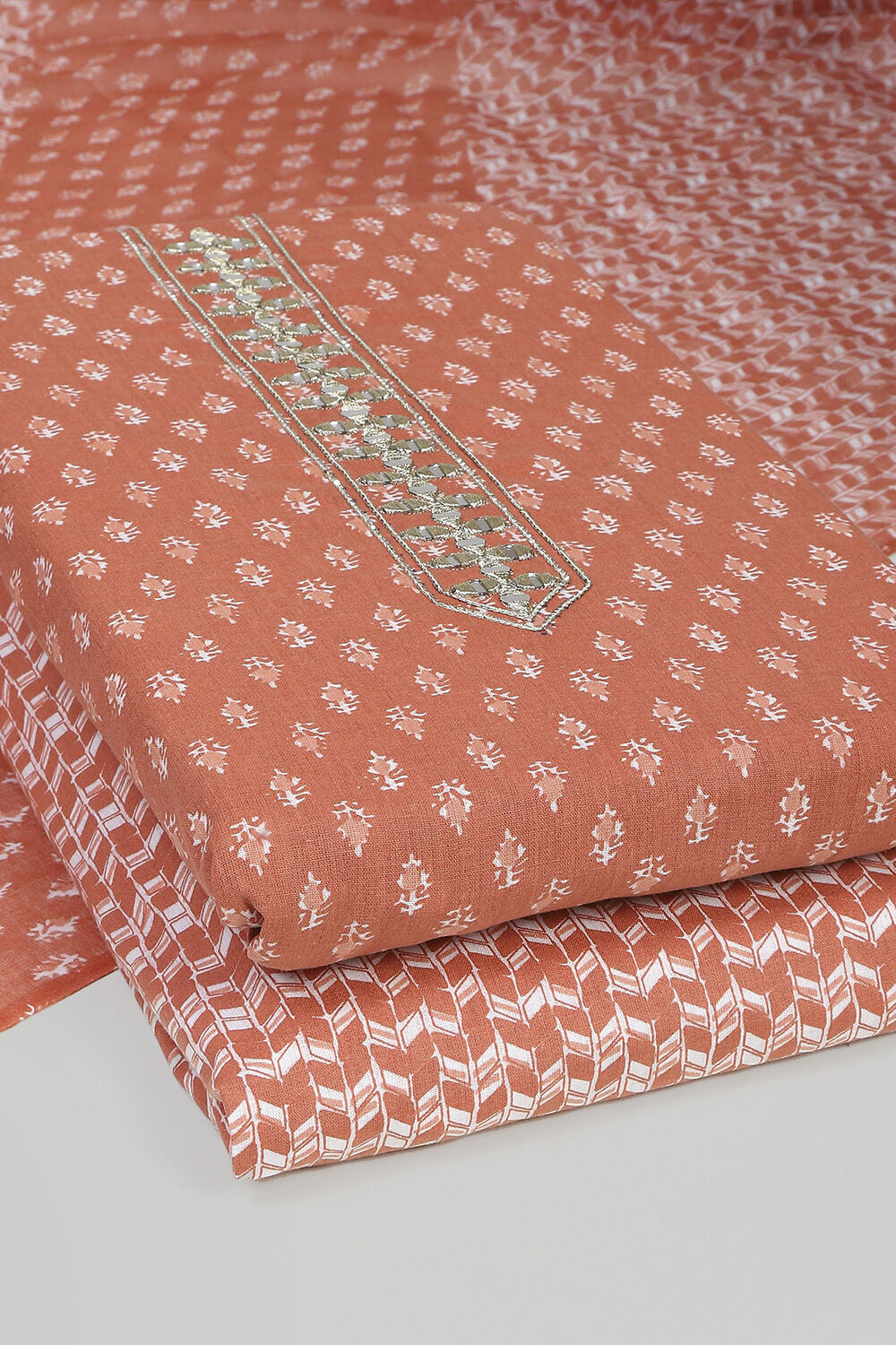 Mustard Yellow Cotton Printed Unstitched Suit Set image number 5