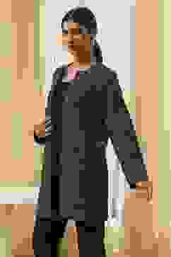 Navy Blue Printed Straight Jacket image number 2