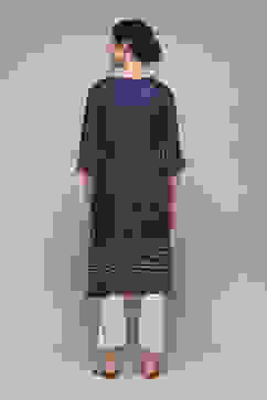 Navy LIVA Straight Printed Kurta image number 4