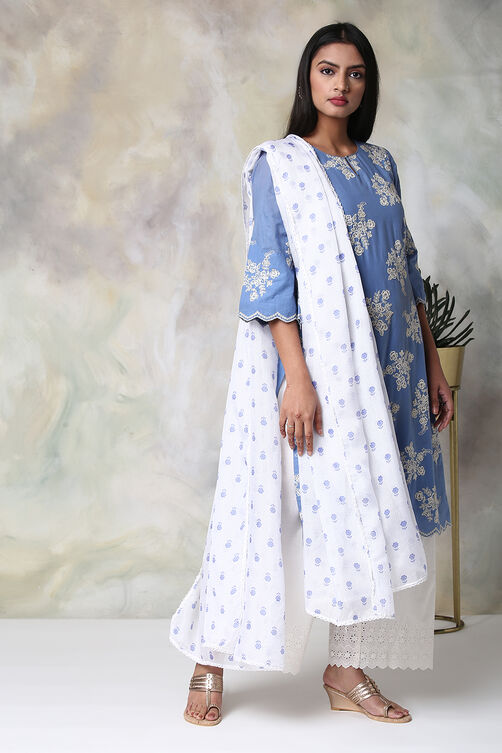 Blue Cotton Straight Kurta Palazzo Suit Set image number 6