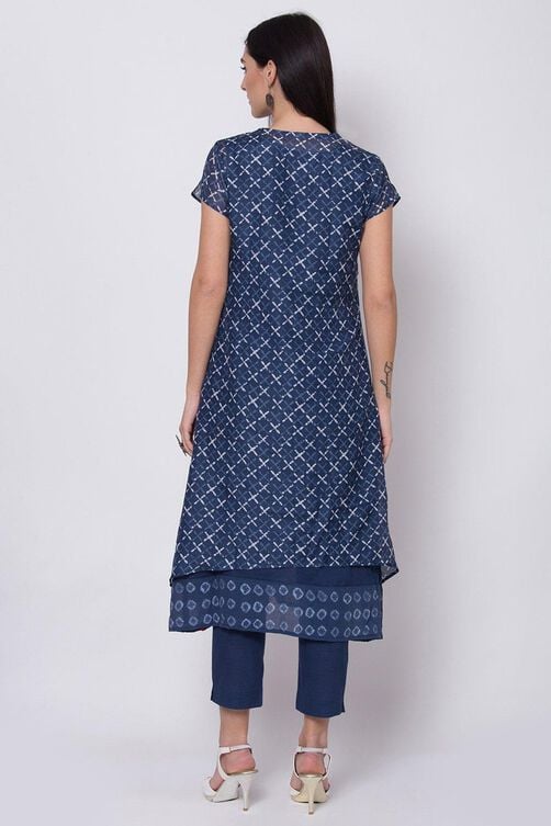 Blue Straight Kurta Slim Pant Suit Set image number 4