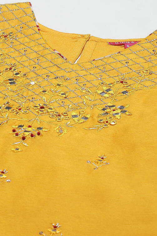Yellow Poly Cotton A-Line Printed Kurta Dhoti Suit Set image number 1