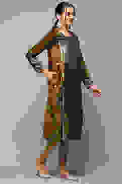 Brown Poly Velvet Straight Printed Kurta image number 4